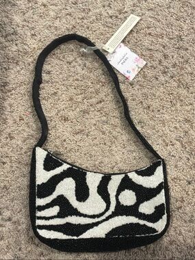 Zebra Beaded Faux Fur Purse